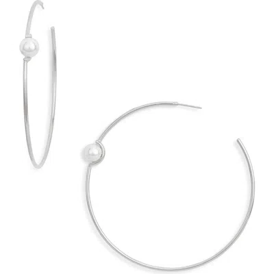 Tasha Faux Pearl Open Hoop Earrings In Silver