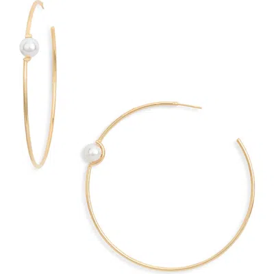 Tasha Faux Pearl Open Hoop Earrings In Gold
