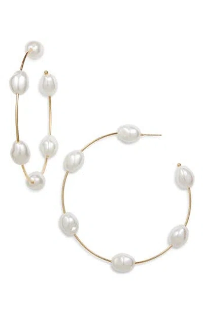 Tasha Faux Pearl Open Hoop Earrings In Gold