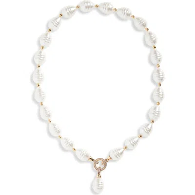 Tasha Faux Pearl Pendant Collar Necklace In Gold/ivory