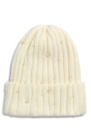Tasha Faux Pearl Stud Beanie In White