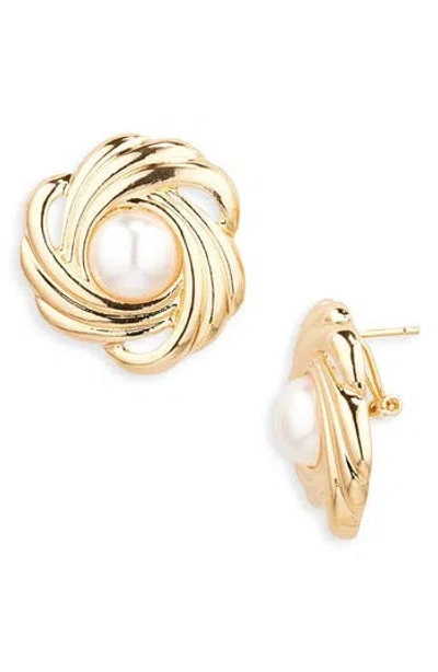Tasha Faux Pearl Stud Earrings In Gold