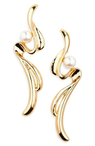 Tasha Faux Pearl Swirl Drop Earrings In Gold