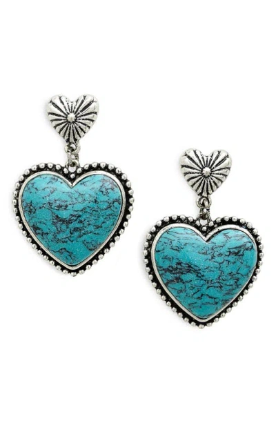 Tasha Faux Turquoise Stone Heart Drop Earrings In Metallic