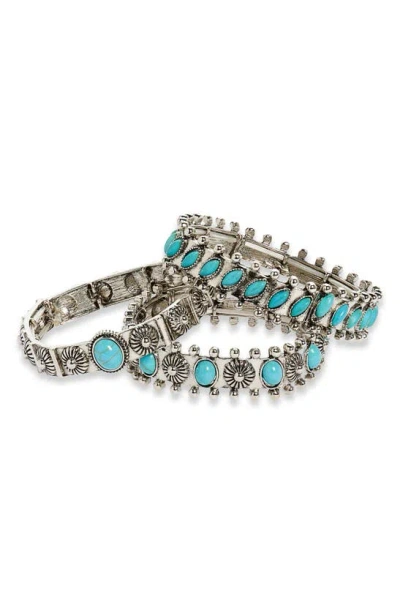 Tasha Faux Turquoise Stretch Bracelet Set In Metallic
