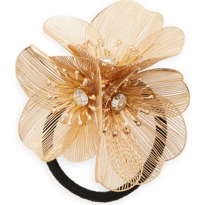 Tasha Filigree Flower Ponytail Holder In Gold