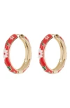 Tasha Floral Enamel Hoop Earrings In Red/pink