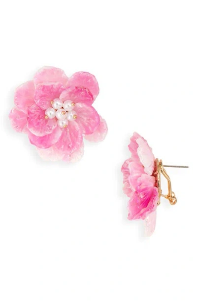 Tasha Floral Imitation Pearl Stud Earrings In Pink