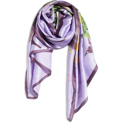 Tasha Floral Print Satin Scarf In Purple