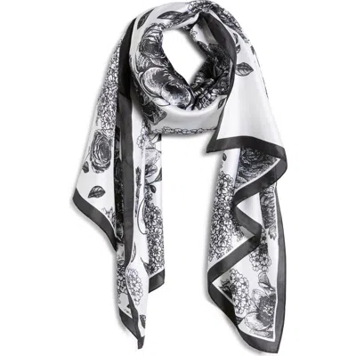 Tasha Floral Print Satin Scarf In White