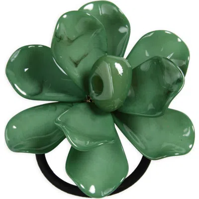 Tasha Flower Ponytail Holder In Green