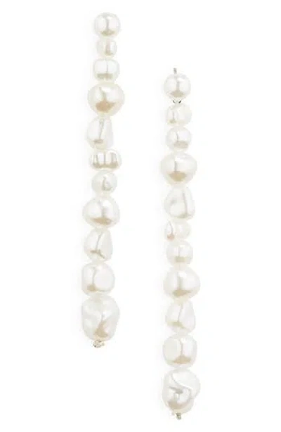 Tasha Freshwater Pearl Linear Earrings In Pearl/white Iridescent