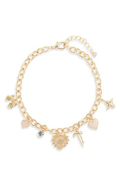 Tasha Heart & Bow Charm Necklace In Gold