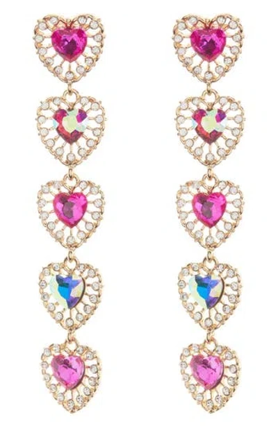 Tasha Heart Drop Earrings In Gold/fuchsia