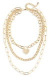Tasha Heart Pendant Triple Layer Necklace