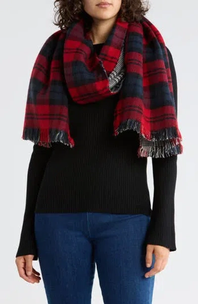 Tasha Houndstooth & Plaid Reversible Scarf In Red
