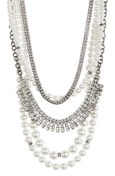 Tasha Imitation Pearl & Crystal Layered Necklace In Ivory/silver