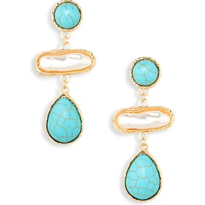 Tasha Imitation Pearl & Stone Drop Earrings In Blue
