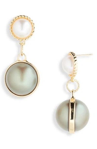 Tasha Imitation Pearl Ball Drop Earrings In Gold/ Iridescent
