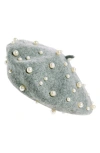 Tasha Imitation Pearl Wool Blend Beret In Grey