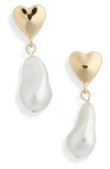 Tasha Imitation Pearl Drop Heart Earrings In Gold/ivory