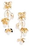 Tasha Imitation Pearl Flower Drop Earrings In Gold/ Pearl