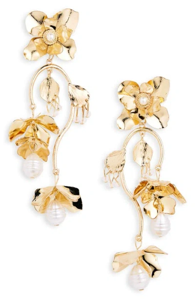 Tasha Imitation Pearl Flower Drop Earrings In Gold