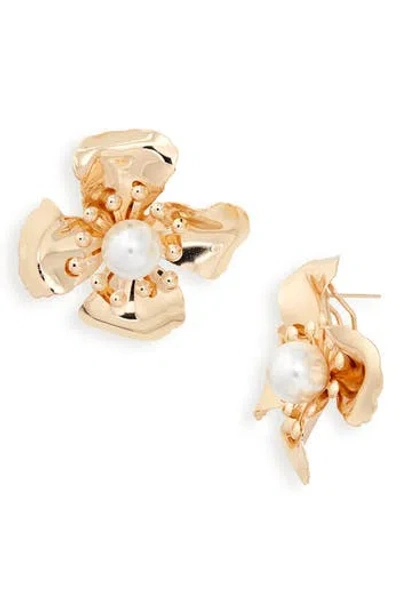 Tasha Imitation Pearl Flower Stud Earrings In Gold