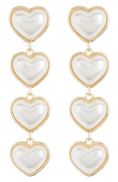 Tasha Imitation Pearl Heart Link Drop Earrings In Gold