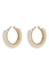 Tasha Imitation Pearl Hoop Earrings In Gold/ivory