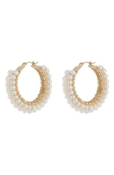 Tasha Imitation Pearl Hoop Earrings In Gold/ivory
