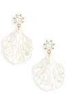 Tasha Imitation Pearl Resin Drop Earrings In Gold/ Off White Iridescent