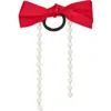 Tasha Imitation Pearl Satin Bow Ponytail Holder