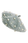 Tasha Imitation Pearl Wool Blend Beret In Grey