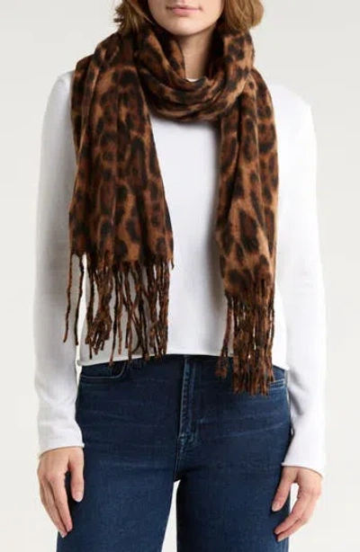 Tasha Leopard Print Blanket Scarf In Brown