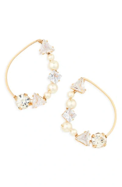 Tasha Oval Crystal & Imitation Pearl Earrings In Clear/ Pearl