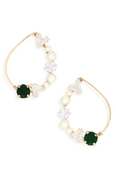 Tasha Oval Crystal & Imitation Pearl Earrings In Gold