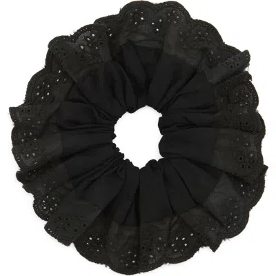 Tasha Oversize Eyelet Scrunchie In Black