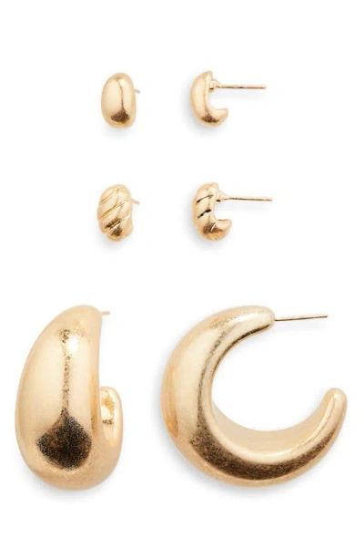 Tasha Pack Of 3 Matte Earrings In Gold