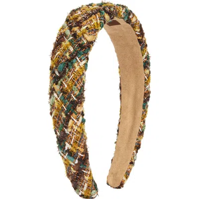 Tasha Padded Metallic Tweed Headband In Brown