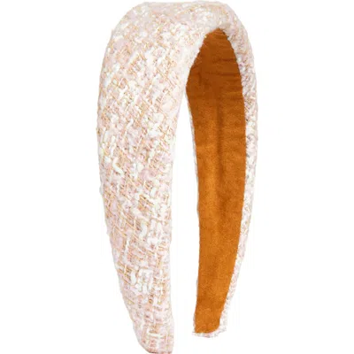 Tasha Padded Metallic Tweed Headband In Pink