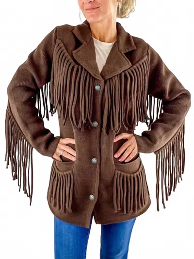 Tasha Polizzi Jane Fringe Cardigan Jacket In Brown