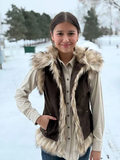 Tasha Polizzi Luxe Faux Fur Collared Vest In Chocolate In Brown