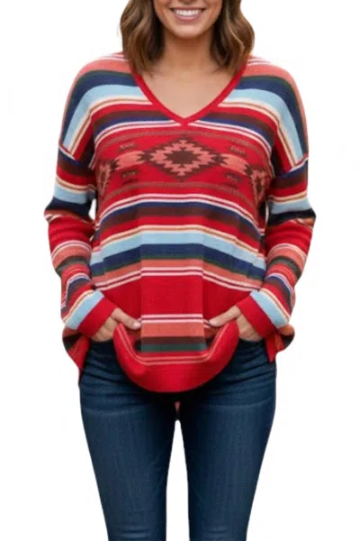 Tasha Polizzi Melanie Waffle Knit Pullover In Red Multi