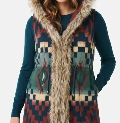 Tasha Polizzi Saddle Faux Fur Trim Vest In Navy Print In Multi