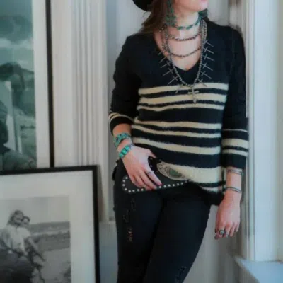 Tasha Polizzi Striped Pullover Sweater In Black/ Neutral In Multi