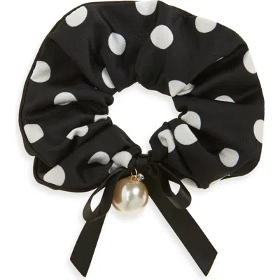 Tasha Polka Dot Hammered Satin Scrunchie In Black