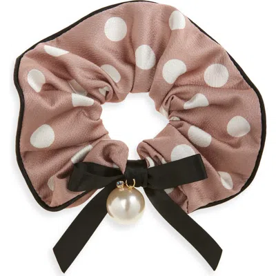 Tasha Polka Dot Hammered Satin Scrunchie In Pink