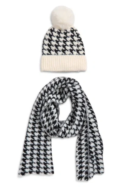 Tasha Pompom Beanie & Scarf Set In Multi