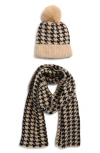Tasha Pompom Beanie & Scarf Set In Neutral